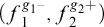 left parenthesis f 1 Superscript g 1 minus Baseline comma f 2 Superscript g 2 plus Baseline right parenthesis
