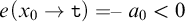 e left parenthesis x 0 right arrow backslash texttt t right parenthesis equals minus a 0 less than 0