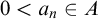 0 less than a Subscript n Baseline element of upper A