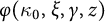 phi left parenthesis kappa 0 comma xi comma gamma comma z right parenthesis
