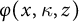 phi left parenthesis x comma kappa comma z right parenthesis