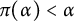 pi left parenthesis alpha right parenthesis less than alpha