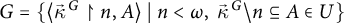 upper G equals StartSet left angle bracket ⃑ kappa Superscript backslash hspace 0.7 p t upper G Baseline up harpoon with barb right n comma upper A right angle bracket tilde vertical bar tilde n less than omega comma tilde ⃑ kappa Superscript backslash hspace 0.7 p t upper G Baseline divided by n subset of or equal to upper A element of upper U EndSet