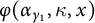phi left parenthesis alpha Subscript gamma 1 Baseline comma kappa comma x right parenthesis