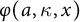 phi left parenthesis a comma kappa comma x right parenthesis