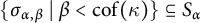 StartSet sigma Subscript alpha comma beta Baseline tilde vertical bar tilde beta less than c o f left parenthesis kappa right parenthesis EndSet subset of or equal to upper S Subscript alpha