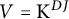upper V equals upper K Superscript upper D upper J