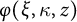 phi left parenthesis xi comma kappa comma z right parenthesis