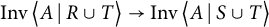 backslash operatorname upper I n v left double angle bracket l e upper A vertical bar backslash colon upper R union upper T right double angle bracket l e right arrow backslash operatorname upper I n v left double angle bracket l e upper A vertical bar backslash colon upper S union upper T right double angle bracket l e