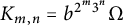 upper K Subscript m comma n Baseline equals b Superscript 2 Super Superscript m Superscript 3 Super Superscript n Baseline upper Omega