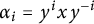 alpha Subscript i Baseline equals y Superscript i Baseline x y Superscript negative i