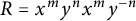 upper R equals x Superscript m Baseline y Superscript n Baseline x Superscript m Baseline y Superscript negative n