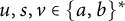 u comma s comma v element of left brace a comma b right brace Superscript asterisk