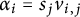 alpha Subscript i Baseline equals s Subscript j Baseline v Subscript i comma j