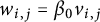 w Subscript i comma j Baseline equals beta 0 v Subscript i comma j