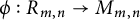 phi colon upper R Subscript m comma n Baseline right arrow upper M Subscript m comma n Baseline