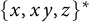 left brace x comma x y comma z right brace Superscript asterisk