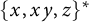 left brace x comma x y comma z right brace Superscript asterisk