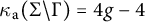 kappa Subscript normal a Baseline left parenthesis upper Sigma divided by upper Gamma right parenthesis equals 4 g minus 4