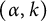 left parenthesis alpha comma k right parenthesis