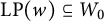 backslash operatorname upper L upper P left parenthesis w right parenthesis subset of or equal to upper W 0