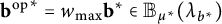 b Superscript backslash operatorname o p Baseline Superscript asterisk Baseline equals w Subscript max Baseline b Superscript asterisk Baseline element of upper B Subscript mu Sub Superscript asterisk Baseline left parenthesis lamda Subscript b Sub Superscript asterisk Subscript Baseline right parenthesis