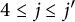 4 less than or equals j less than or equals j prime
