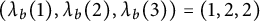 left parenthesis lamda Subscript b Baseline left parenthesis 1 right parenthesis comma lamda Subscript b Baseline left parenthesis 2 right parenthesis comma lamda Subscript b Baseline left parenthesis 3 right parenthesis right parenthesis equals left parenthesis 1 comma 2 comma 2 right parenthesis