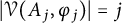 StartAbsoluteValue script upper V left parenthesis upper A Subscript j Baseline comma phi Subscript j Baseline right parenthesis EndAbsoluteValue equals j