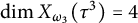 backslash dimension upper X Subscript omega 3 Baseline left parenthesis tau cubed right parenthesis equals 4