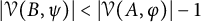 StartAbsoluteValue script upper V left parenthesis upper B comma psi right parenthesis EndAbsoluteValue less than StartAbsoluteValue script upper V left parenthesis upper A comma phi right parenthesis EndAbsoluteValue minus 1