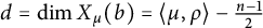 d equals backslash dimension upper X Subscript mu Baseline left parenthesis b right parenthesis equals left angle bracket mu comma rho right angle bracket minus StartFraction n minus 1 Over 2 EndFraction