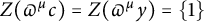 upper Z left parenthesis pi Superscript mu Baseline c right parenthesis equals upper Z left parenthesis pi Superscript mu Baseline y right parenthesis equals StartSet 1 EndSet