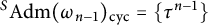 Superscript upper S Baseline upper A d m left parenthesis omega Subscript n minus 1 Baseline right parenthesis Subscript backslash operatorname c y c Baseline equals StartSet tau Superscript n minus 1 Baseline EndSet