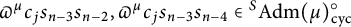 pi Superscript mu Baseline c Subscript j Baseline s Subscript n minus 3 Baseline s Subscript n minus 2 Baseline comma pi Superscript mu Baseline c Subscript j Baseline s Subscript n minus 3 Baseline s Subscript n minus 4 Baseline element of Superscript upper S Baseline upper A d m left parenthesis mu right parenthesis Subscript backslash operatorname c y c Superscript ring