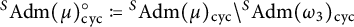 S Adm open parenthesis mu close parenthesis super circle sub c y c is defined as S Adm open parenthesis mu close parenthesis sub c y c set minus S Adm open parenthesis omega sub 3 close parenthesis sub c y c.