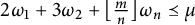 2 omega 1 plus 3 omega 2 plus left floor StartFraction m Over n EndFraction right floor omega Subscript n Baseline precedes above single line equals mu