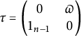 tau equals backslash p m a t r i x Baseline 0 pi 1 Subscript n minus 1 Baseline 0 backslash end p m a t r i x