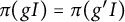 pi left parenthesis g upper I right parenthesis equals pi left parenthesis g prime upper I right parenthesis
