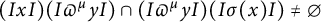 left parenthesis upper I x upper I right parenthesis left parenthesis upper I pi Superscript mu Baseline y upper I right parenthesis intersection left parenthesis upper I pi Superscript mu Baseline y upper I right parenthesis left parenthesis upper I sigma left parenthesis x right parenthesis upper I right parenthesis not equals backslash emptyset