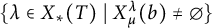 StartSet lamda element of upper X Subscript asterisk Baseline left parenthesis upper T right parenthesis vertical bar upper X Subscript mu Superscript lamda Baseline left parenthesis b right parenthesis not equals backslash emptyset EndSet