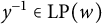 y Superscript negative 1 Baseline element of backslash operatorname upper L upper P left parenthesis w right parenthesis