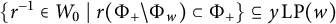 StartSet r Superscript negative 1 Baseline element of upper W 0 vertical bar r left parenthesis upper Phi Subscript plus Baseline divided by upper Phi Subscript w Baseline right parenthesis subset of upper Phi Subscript plus Baseline EndSet subset of or equal to y backslash operatorname upper L upper P left parenthesis w right parenthesis