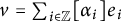 v equals sigma summation Underscript i element of double struck upper Z Endscripts alpha Subscript i Baseline e Subscript i