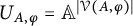 upper U Subscript upper A comma phi Baseline equals upper A Superscript StartAbsoluteValue script upper V left parenthesis upper A comma phi right parenthesis EndAbsoluteValue