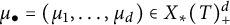 mu Subscript bullet Baseline equals left parenthesis mu 1 comma midline horizontal ellipsis comma mu Subscript d Baseline right parenthesis element of upper X Subscript asterisk Baseline left parenthesis upper T right parenthesis Subscript plus Superscript d