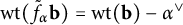 backslash operatorname w t left parenthesis f Subscript alpha Baseline overtilde bold b right parenthesis equals backslash operatorname w t left parenthesis bold b right parenthesis minus alpha Superscript or