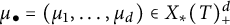 mu Subscript bullet Baseline equals left parenthesis mu 1 comma midline horizontal ellipsis comma mu Subscript d Baseline right parenthesis element of upper X Subscript asterisk Baseline left parenthesis upper T right parenthesis Subscript plus Superscript d