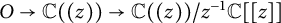 upper O right arrow double struck upper C left parenthesis left parenthesis z right parenthesis right parenthesis right arrow double struck upper C left parenthesis left parenthesis z right parenthesis right parenthesis divided by z Superscript negative 1 Baseline double struck upper C z right bracket right bracket