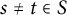 s not equals t element of upper S